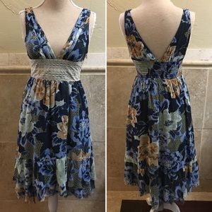 Free People Blue Floral Lace Faux Wrap Dress Sz 4